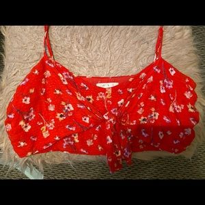 red floral crop top